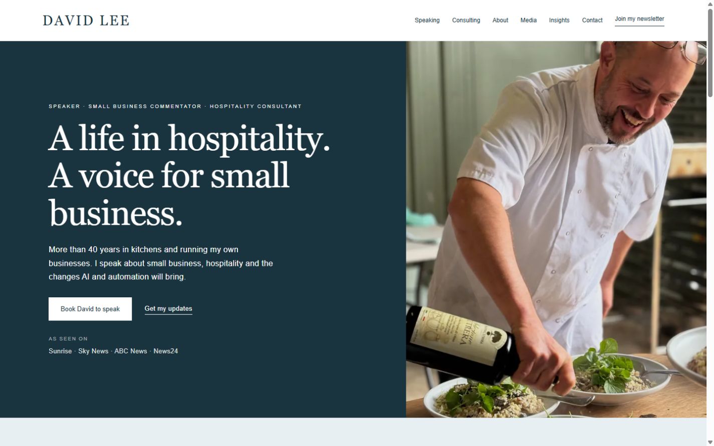 Hospitality website homepage