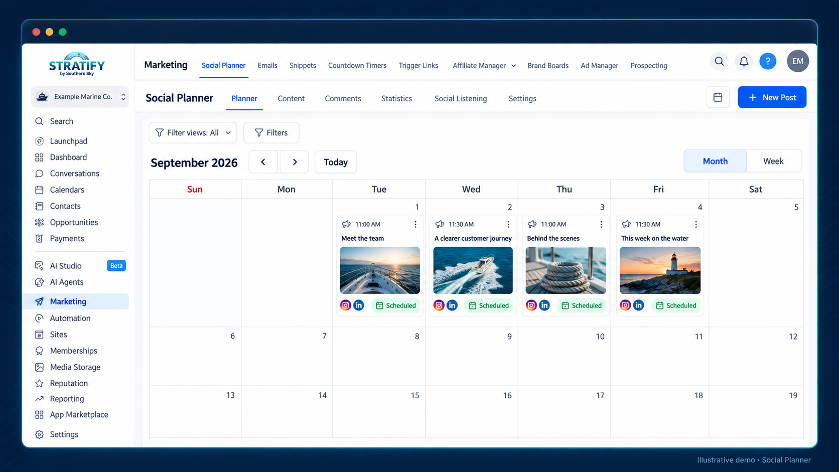 Plan the campaign in one place — illustrative Stratify product mockup
